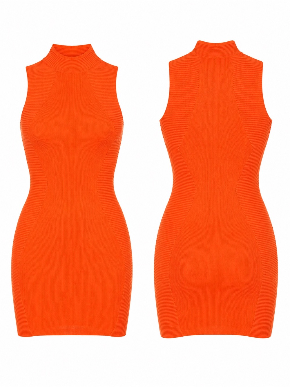 AKIRA Make Me Hot Orange Ribbed Knit Bodycon Mini Dress Mock Neck Size M NWOT - Picture 5 of 16